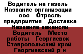 Водитель на газель › Название организации ­ ооо › Отрасль предприятия ­ Доставка › Название вакансии ­ Водитель › Место работы ­ Георгиевск - Ставропольский край, Георгиевский р-н Работа » Вакансии   . Ставропольский край